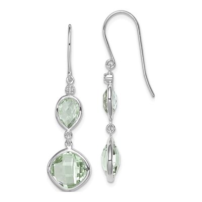 Sterling Silver Prasiolite & Diamond Dangle Earrings