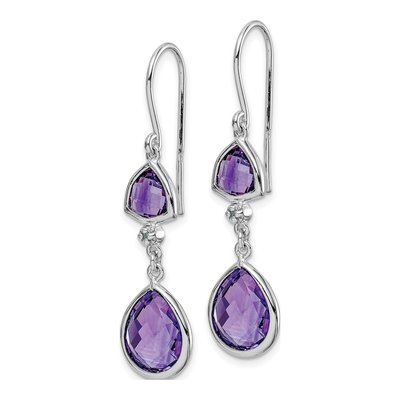 Sterling Silver Amethyst & Diamond Dangle Earrings – view 3
