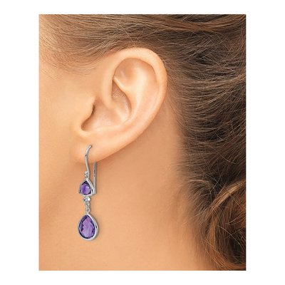 Sterling Silver Amethyst & Diamond Dangle Earrings – view 4