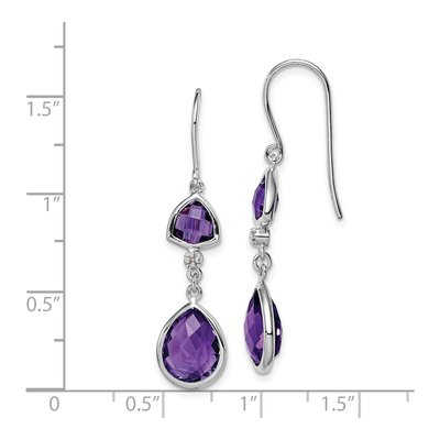 Sterling Silver Amethyst & Diamond Dangle Earrings – view 5