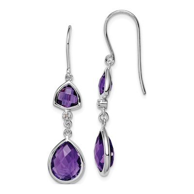 Sterling Silver Amethyst & Diamond Dangle Earrings