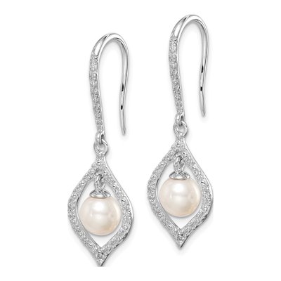 Sterling Silver Freshwater Cultured Pearl & Diamond Dangle Earrings – view 2