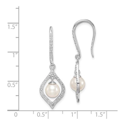 Sterling Silver Freshwater Cultured Pearl & Diamond Dangle Earrings – view 4