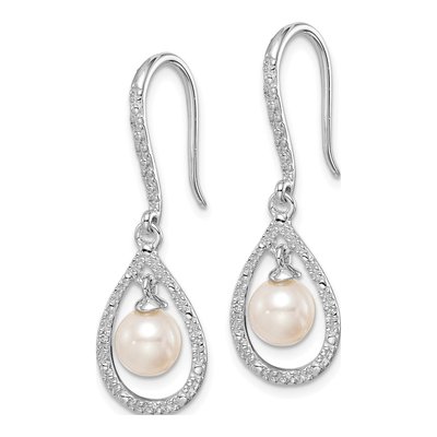 Sterling Silver Freshwater Cultured Pearl & Diamond Dangle Earrings – view 2
