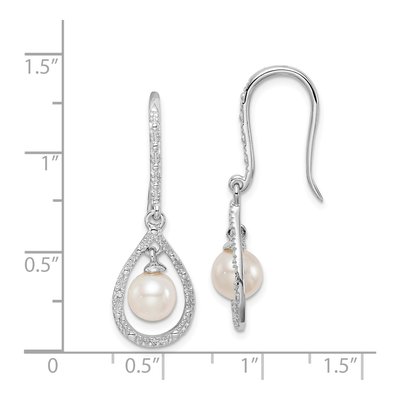 Sterling Silver Freshwater Cultured Pearl & Diamond Dangle Earrings – view 4