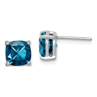 Sterling Silver 7mm Cushion London Blue Topaz Stud Earrings