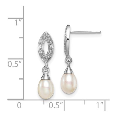 Sterling Silver Freshwater Cultured Pearl & Diamond Dangle Earrings – view 2