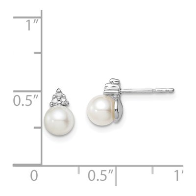 Sterling Silver Round Freshwater Cultured Pearl & Diamond Stud Earrings – view 4