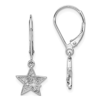 Sterling Silver 1/10 ct tw Diamond Star Leverback Earrings