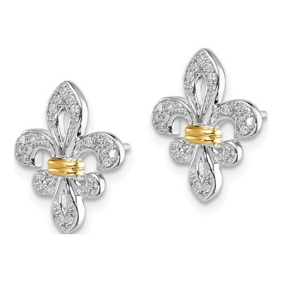 Sterling Silver 1/8 ct tw Diamond Fleur de Lis Stud Earrings – view 3