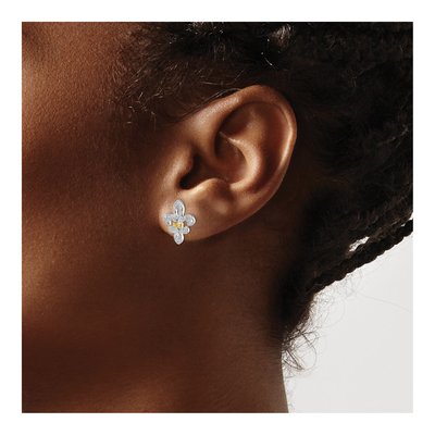 Sterling Silver 1/8 ct tw Diamond Fleur de Lis Stud Earrings – view 4