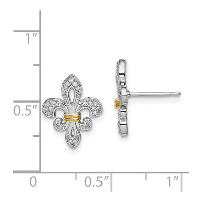Sterling Silver 1/8 ct tw Diamond Fleur de Lis Stud Earrings – view 5