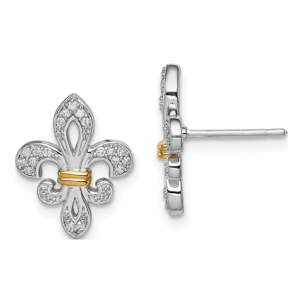 Sterling Silver 1/8 ct tw Diamond Fleur de Lis Stud Earrings