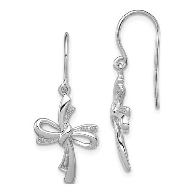 Sterling Silver Diamond Cross Dangle Earrings