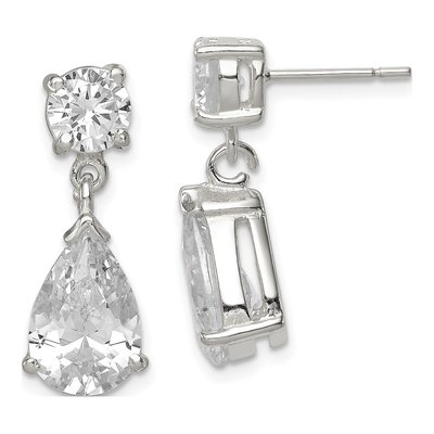 Sterling Silver CZ Pear Dangle Earrings