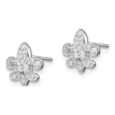 Sterling Silver 0.16 ct tw Diamond Fleur de Lis Stud Earrings – view 3