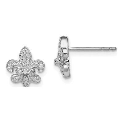 Sterling Silver 0.16 ct tw Diamond Fleur de Lis Stud Earrings