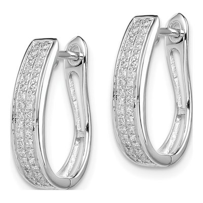 Sterling Silver 1/5 ct tw 15mm Diamond Oval Huggie Hoop Earrings – view 3
