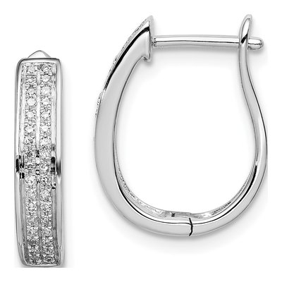 Sterling Silver 1/5 ct tw 15mm Diamond Oval Huggie Hoop Earrings