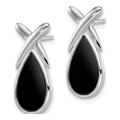 Sterling Silver Onyx Teardrop Dangle Earrings – view 3