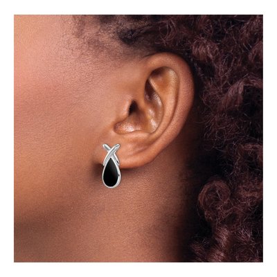 Sterling Silver Onyx Teardrop Dangle Earrings – view 4