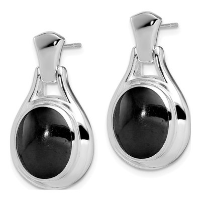 Sterling Silver Onyx Oval Dangle Earrings – view 3