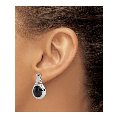 Sterling Silver Onyx Oval Dangle Earrings – view 4