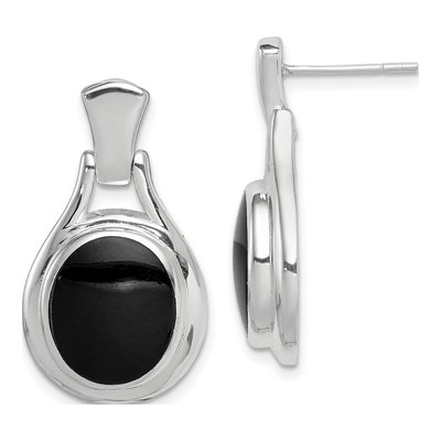Sterling Silver Onyx Oval Dangle Earrings