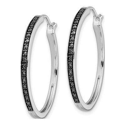Sterling Silver 30mm Diamond Hoop Earrings – view 3