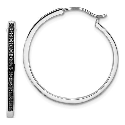Sterling Silver 30mm Diamond Hoop Earrings