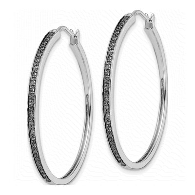 Sterling Silver 40mm Diamond Hoop Earrings – view 3