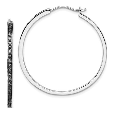Sterling Silver 40mm Diamond Hoop Earrings