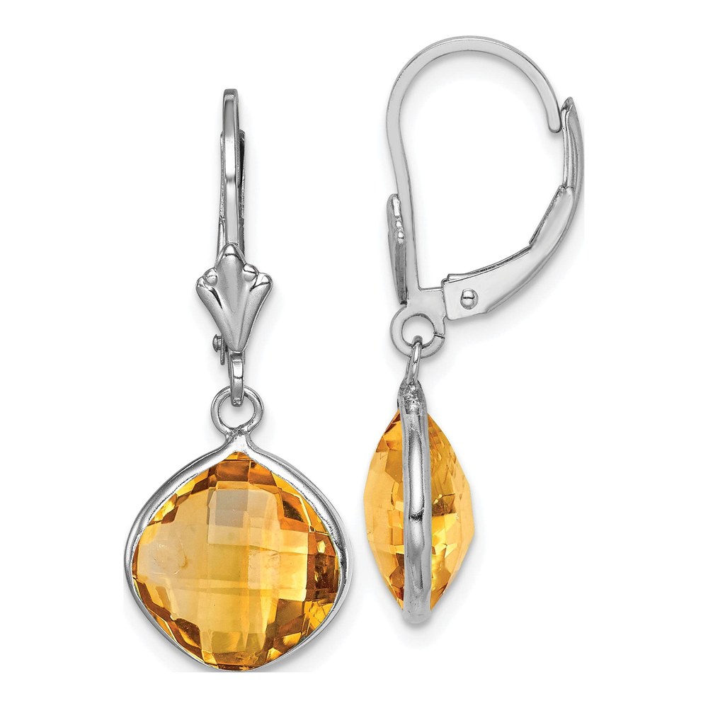 Sterling Silver Rhodium-Plated 4.0ct Citrine Dangle Lever Back Earrings