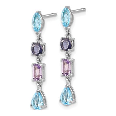 Sterling Silver Amethyst & Swiss Blue Topaz Iolite Dangle Earrings – view 2
