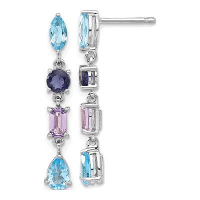 Sterling Silver Amethyst & Swiss Blue Topaz Iolite Dangle Earrings