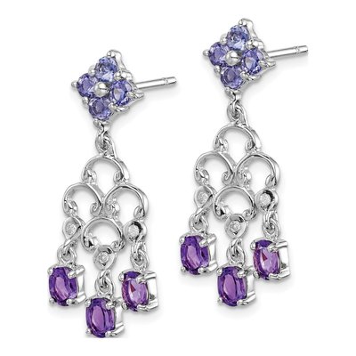 Sterling Silver 1/20 ct tw Amethyst & Diamond RH Iolite Chandelier Earrings – view 3
