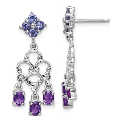 Sterling Silver 1/20 ct tw Amethyst & Diamond RH Iolite Chandelier Earrings