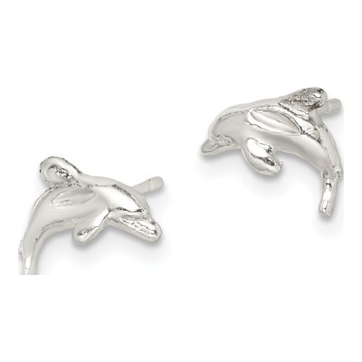 Sterling Silver Girls' Dolphin Stud Earrings – view 3