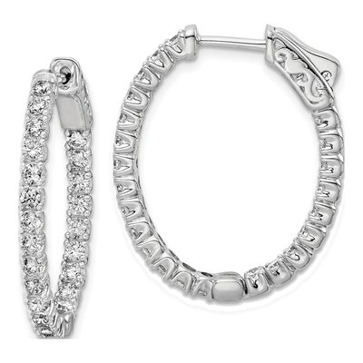 Sterling Silver 28mm CZ Inside-Out Oval Hoop Earrings