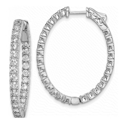 Sterling Silver 35mm CZ Inside-Out Oval Hoop Earrings