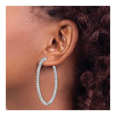Sterling Silver 51mm CZ Inside-Out Hoop Earrings – view 4