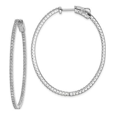 Sterling Silver 47mm CZ Inside-Out Oval Hoop Earrings