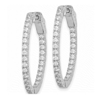 Sterling Silver 29mm CZ Inside-Out Oval Hoop Earrings – view 3