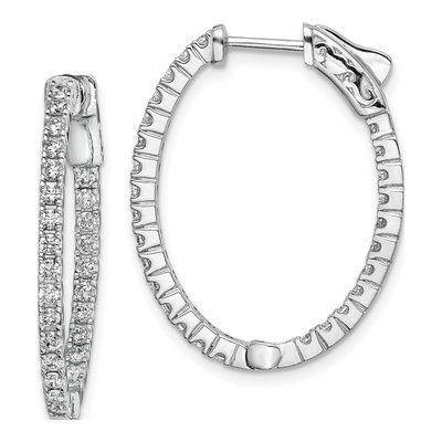 Sterling Silver 29mm CZ Inside-Out Oval Hoop Earrings
