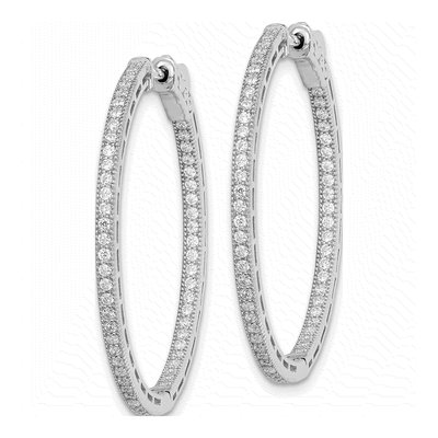 Sterling Silver 34mm CZ Inside-Out Hoop Earrings – view 3