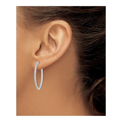 Sterling Silver 34mm CZ Inside-Out Hoop Earrings – view 4