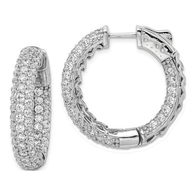 Sterling Silver 24mm CZ Pave Inside-Out Hoop Earrings