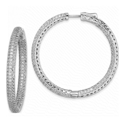 Sterling Silver 43mm CZ Pave Inside-Out Hoop Earrings