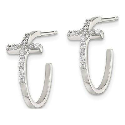 Sterling Silver 17mm CZ Cross Hoop Earrings – view 3