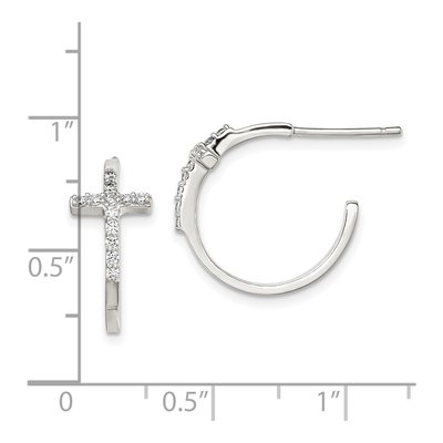 Sterling Silver 17mm CZ Cross Hoop Earrings – view 5